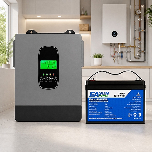 1,28 кВт*год LiFePO4 Комплект резервного живлення інвертор Datouboss 1 кВт + 12V/100Ah акумулятор Easun Power, Уцінка!